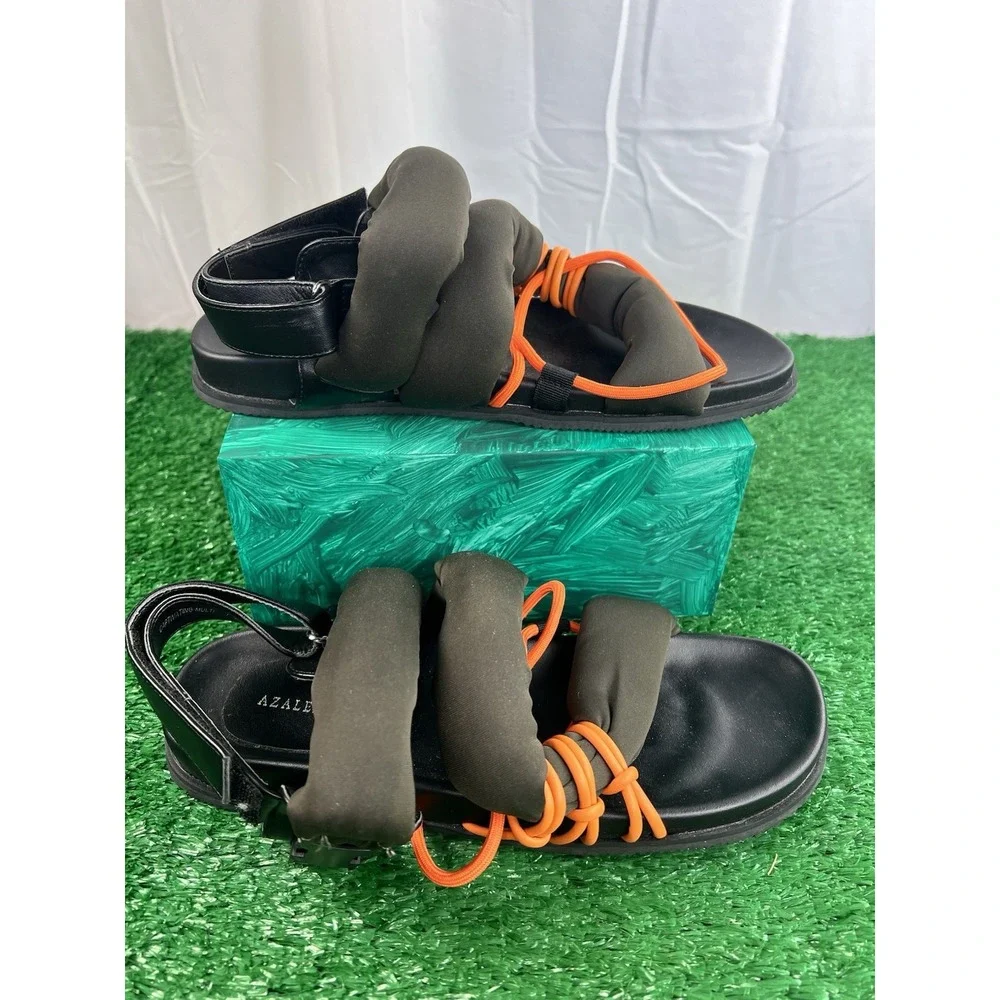 Azalea Wang Olive and Orange Padded Strap Sandals